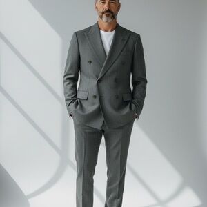 Hugo Boss Double-Breasted Gray Textured Suit